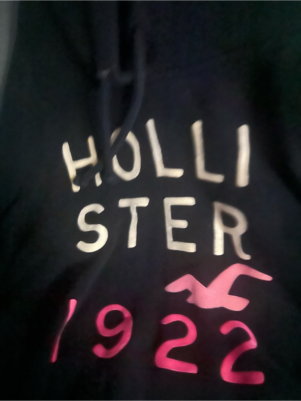 Hollister Black Crewneck Sweater with Pink Logo and White Lettering
